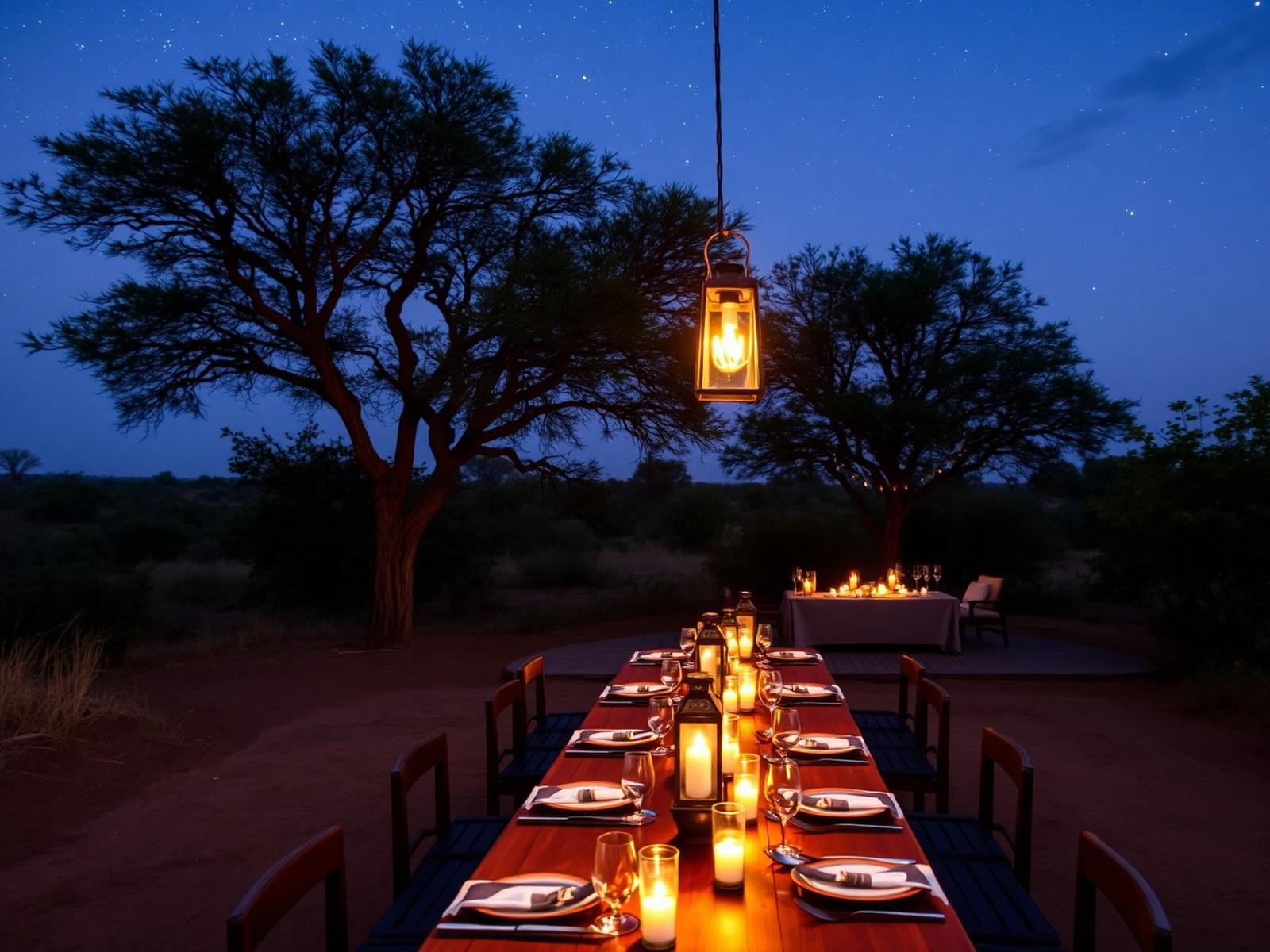 Outdoor dinner under the African night sky